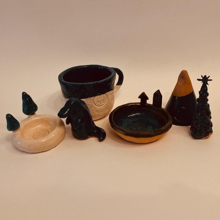 Set ceramică artizanală „Blue Dino”