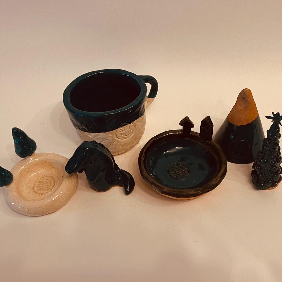 Set ceramică artizanală „Blue Dino”