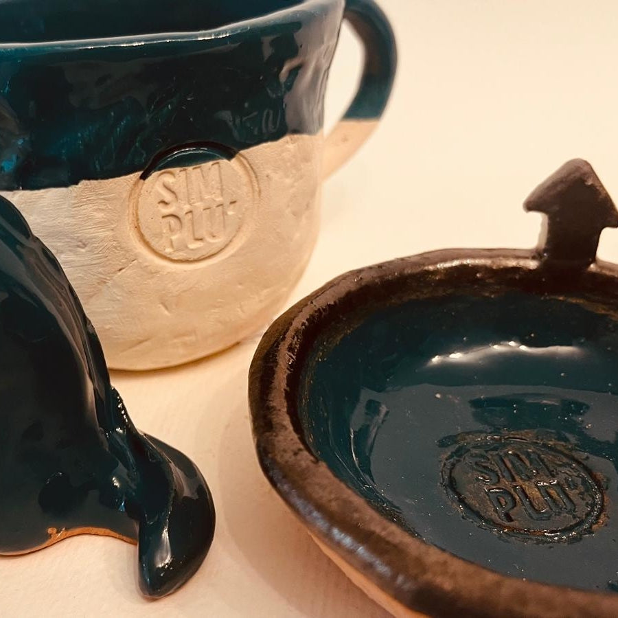 Set ceramică artizanală „Blue Dino”