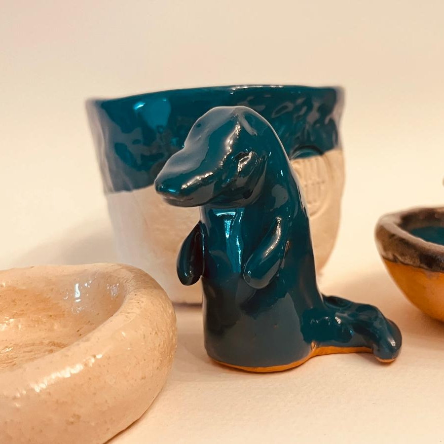 Set ceramică artizanală „Blue Dino”