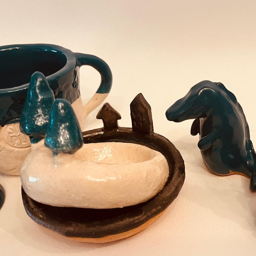 Set ceramică artizanală „Blue Dino”