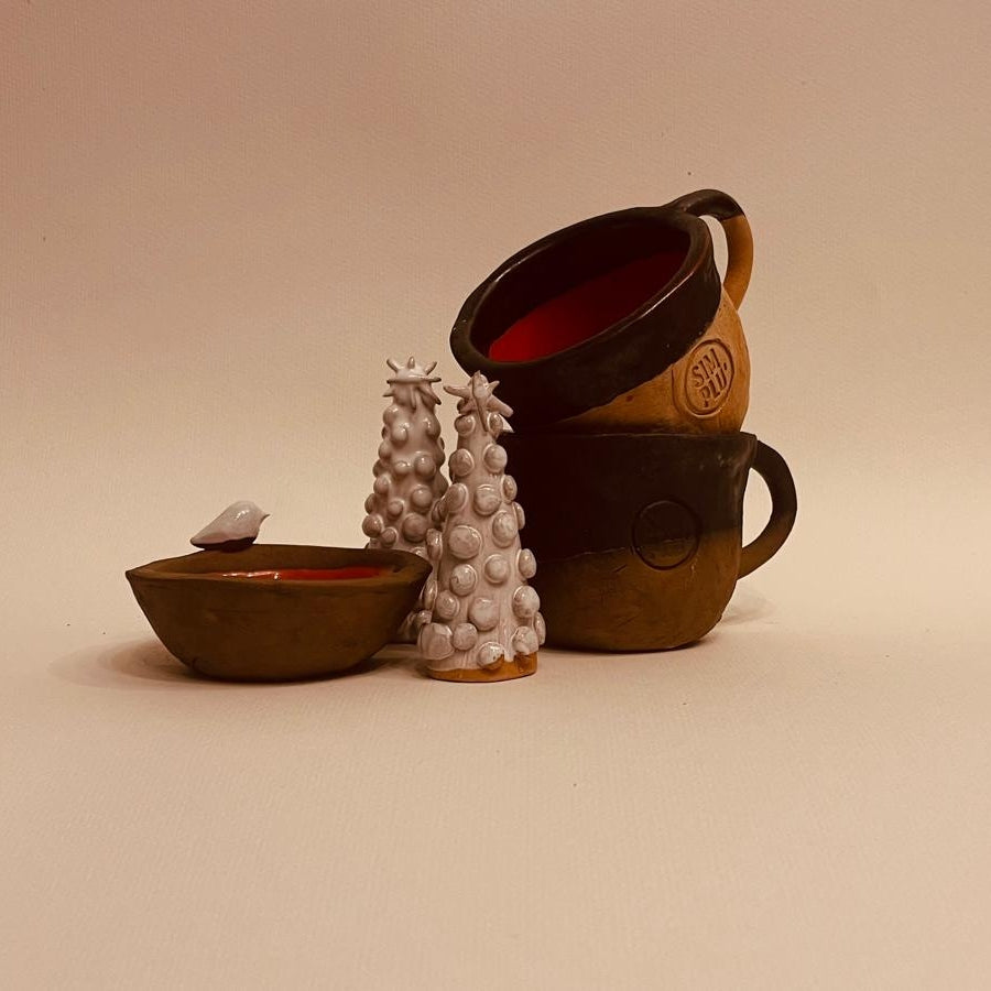 Set ceramică artizanală „Warm Contrast”