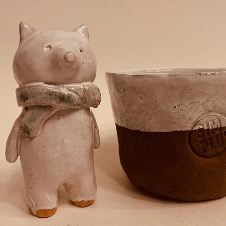 Set ceramică artizanală „Ursul cu fular”