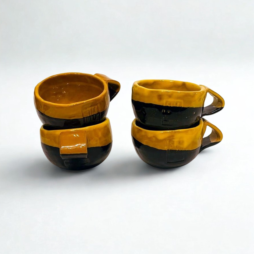 Set 4 căni ceramice glazurate „Amber & Black”
