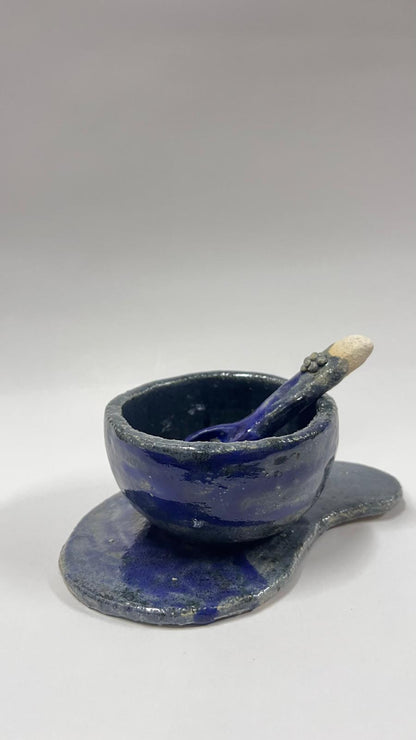 Set „Albastru Profund” – ceașcă cu linguriță și suport