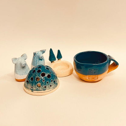 Set ceramic artizanal „Blue Forest”