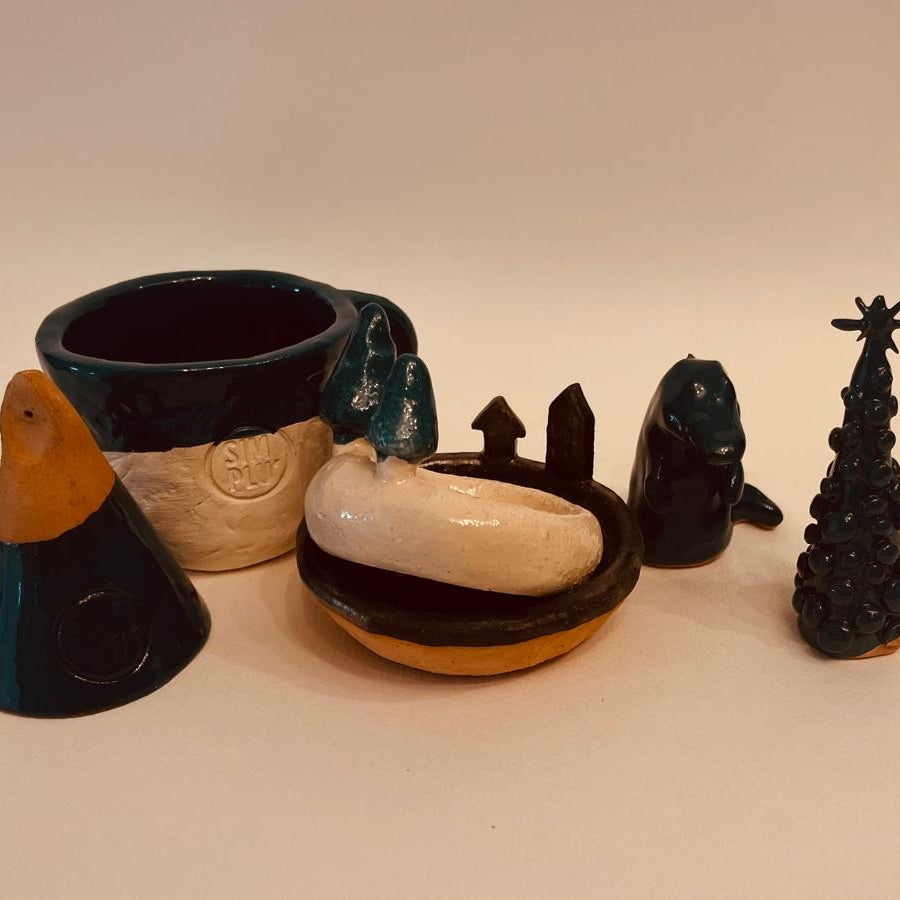 Set ceramică artizanală „Blue Dino”